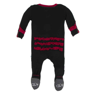 Solid Classic Ruffle Footie with Zipper - Midnight with Crimson WC20 Baby & Toddler Sleepwear