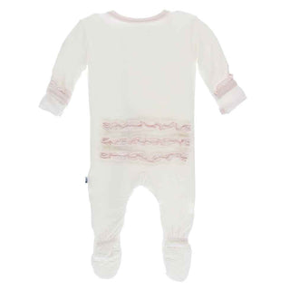 Solid Classic Ruffle Footie with Zipper - Natural with Macaroon Baby & Toddler Sleepwear