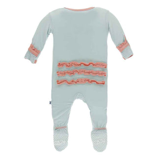 Solid Classic Ruffle Footie with Zipper - Spring Sky with Blush Baby & Toddler Sleepwear