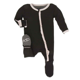 Solid Classic Ruffle Footie with Zipper - Zebra with Macaroon Baby & Toddler Sleepwear