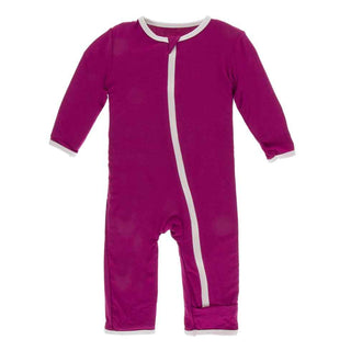 Solid Coverall with Zipper - Berry with Macaroon Baby & Toddler Sleepwear