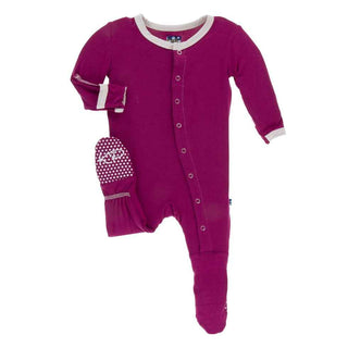 Solid Footie with Snaps - Berry with Macaroon Baby & Toddler Sleepwear