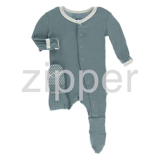 Solid Footie with Zipper - Dusty Sky with Natural Baby & Toddler Sleepwear