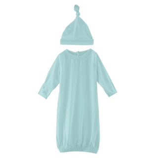 Solid Bamboo Layette Gown & Single Knot Hat Set - Summer Sky (TBD22) Baby & Toddler Sleepwear