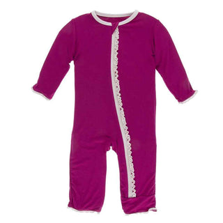 Solid Muffin Ruffle Coverall with Zipper - Berry with Macaroon Baby & Toddler Sleepwear