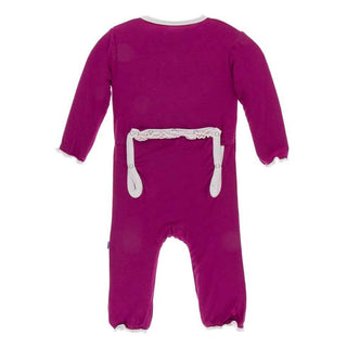 Solid Muffin Ruffle Coverall with Zipper - Berry with Macaroon Baby & Toddler Sleepwear