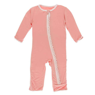 Solid Muffin Ruffle Coverall with Zipper - Blush with Macaroon Baby & Toddler Sleepwear