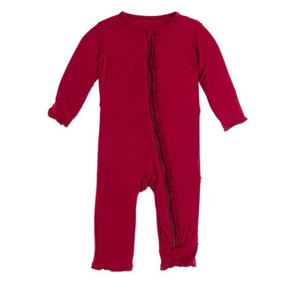 Solid Muffin Ruffle Coverall with Zipper - Crimson WC20 Baby & Toddler Sleepwear