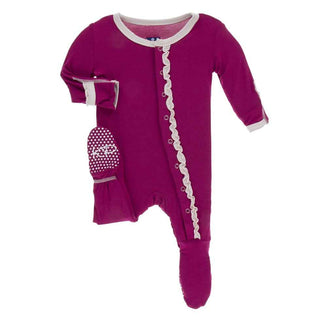 Solid Muffin Ruffle Footie with Snaps - Berry with Macaroon Baby & Toddler Sleepwear