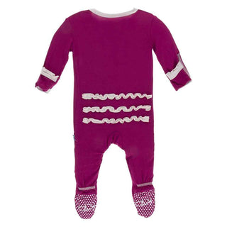 Solid Muffin Ruffle Footie with Snaps - Berry with Macaroon Baby & Toddler Sleepwear