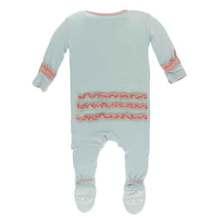 Solid Muffin Ruffle Footie with Snaps - Spring Sky with Blush Baby & Toddler Sleepwear