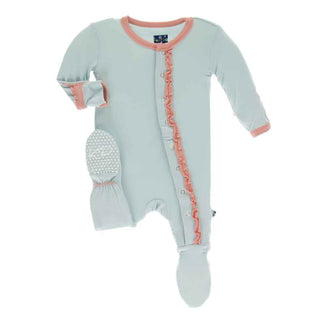 Solid Muffin Ruffle Footie with Snaps - Spring Sky with Blush Baby & Toddler Sleepwear