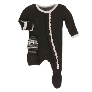 Solid Bamboo Muffin Ruffle Footie with Snaps - Zebra with Macaroon Baby & Toddler Sleepwear