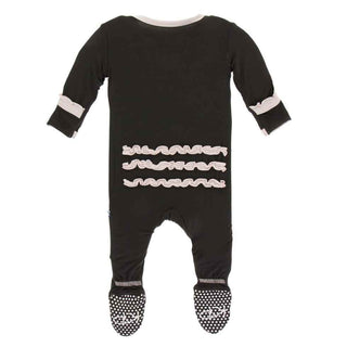 Solid Bamboo Muffin Ruffle Footie with Snaps - Zebra with Macaroon Baby & Toddler Sleepwear