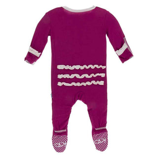 Solid Muffin Ruffle Footie with Zipper - Berry with Macaroon Baby & Toddler Sleepwear