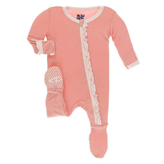 Solid Muffin Ruffle Footie with Zipper - Blush with Macaroon Baby & Toddler Sleepwear