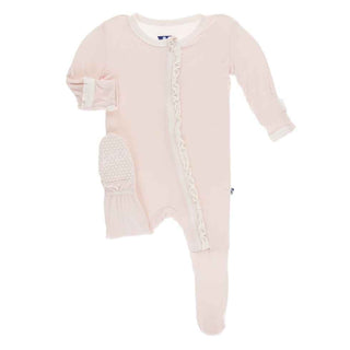 Solid Muffin Ruffle Footie with Zipper - Macaroon with Natural Baby & Toddler Sleepwear