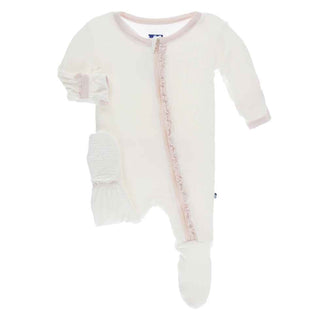 Solid Muffin Ruffle Footie with Zipper - Natural with Macaroon Baby & Toddler Sleepwear