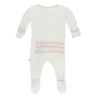 Solid Muffin Ruffle Footie with Zipper - Natural with Macaroon Baby & Toddler Sleepwear