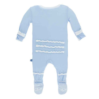 Solid Muffin Ruffle Footie with Zipper - Pond with Natural Baby & Toddler Sleepwear