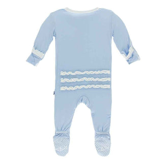 Solid Muffin Ruffle Footie with Zipper - Pond with Natural Baby & Toddler Sleepwear