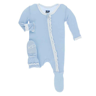 Solid Muffin Ruffle Footie with Zipper - Pond with Natural Baby & Toddler Sleepwear