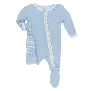 Solid Muffin Ruffle Footie with Zipper - Pond with Natural Baby & Toddler Sleepwear