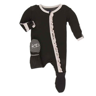 Solid Muffin Ruffle Footie with Zipper - Zebra with Macaroon Baby & Toddler Sleepwear