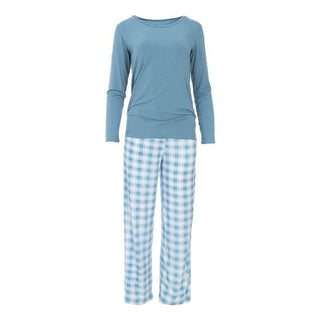 Women's Long Sleeve Loosey Goosey Tee & Pajama Pants Set - Blue Moon 2020 Holiday Plaid Pajamas