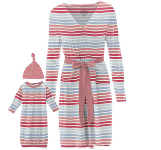 Women's Maternity/Nursing Robe & Layette Gown Set - Cotton Candy Stripe Robes