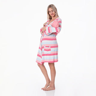 Women's Maternity/Nursing Robe & Layette Gown Set - Cotton Candy Stripe Robes