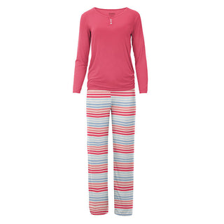 Women's Print Long Sleeve Henley Tee & Pajama Pant Set - Cotton Candy Stripe Pajamas