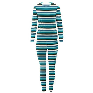 Women's Print Bamboo Long Sleeve Pajama Set - Ice Multi Stripe Pajamas