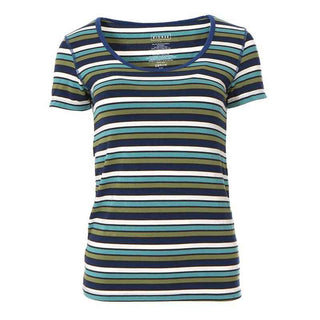 Women's Print Short Sleeve One Tee, Botany Grasshopper Stripe Shirts & Tops