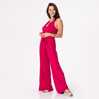 Women's Solid Bamboo Breezy Keyhole Jumpsuit - Rhododendron (TBD22) Jumpsuits & Rompers