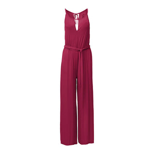 Women's Solid Bamboo Breezy Keyhole Jumpsuit - Rhododendron (TBD22) Jumpsuits & Rompers