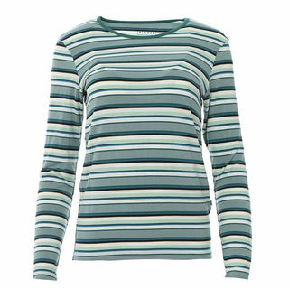 Women's Solid Long Sleeve Loosey Goosey Tee, Multi Agriculture Stripe Shirts & Tops