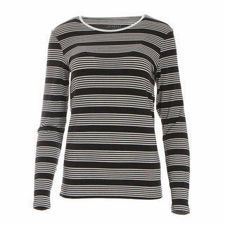 Women's Solid Long Sleeve Loosey Goosey Tee, Zebra Agriculture Stripe Shirts & Tops