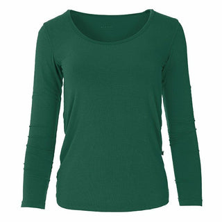 Women's Solid Long Sleeve Scoop Neck Tee Shirt - Cedar Shirts & Tops