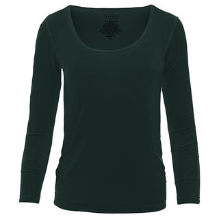 Women's Solid Long Sleeve Scoop Neck Tee Shirt - Pine Shirts & Tops