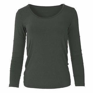 Women's Solid Long Sleeve Scoop Neck Tee Shirt - Stone Shirts & Tops