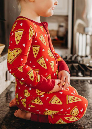 Bamboo Convertible Footie Romper - Valentines Pizza Baby & Toddler Sleepwear