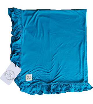 Double Layered Ruffle Stroller Blanket - Aqua Swaddling & Receiving Blankets