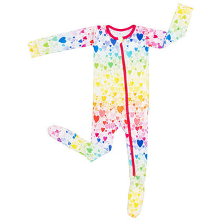 Girl's Footie with Zipper - Rainbow Hearts Baby & Toddler Sleepwear