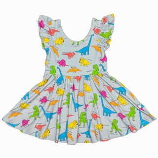 Girl's Short Sleeve Swing Dress - Neon Dinos Baby & Toddler Dresses