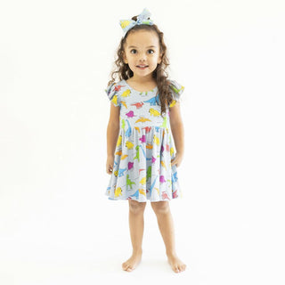 Girl's Short Sleeve Swing Dress - Neon Dinos Baby & Toddler Dresses