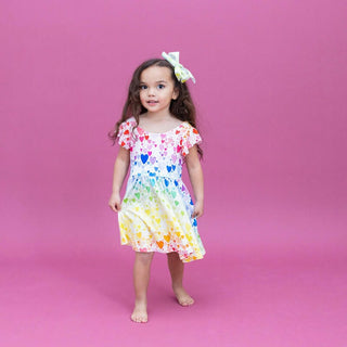 Girl's Short Sleeve Swing Dress - Rainbow Hearts Baby & Toddler Dresses