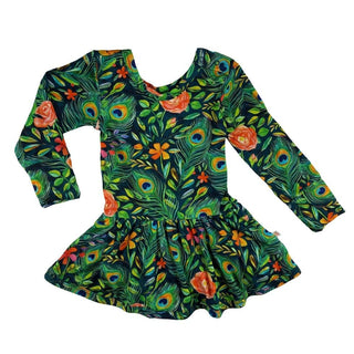 Long Sleeve Leotard Bodysuit Dress - Peacock Floral Baby & Toddler Dresses