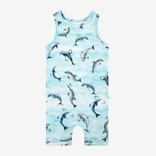 Boy's Basic Racerback Short Length Romper - Skipper (Dolphins) Baby One-Pieces