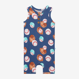 Boy's Bamboo Henley Racerback Short Length Romper - Homer (Baseball) Baby One-Pieces